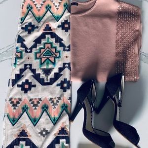 Zara Sequin Sheer Sides Knit Top Mauve M